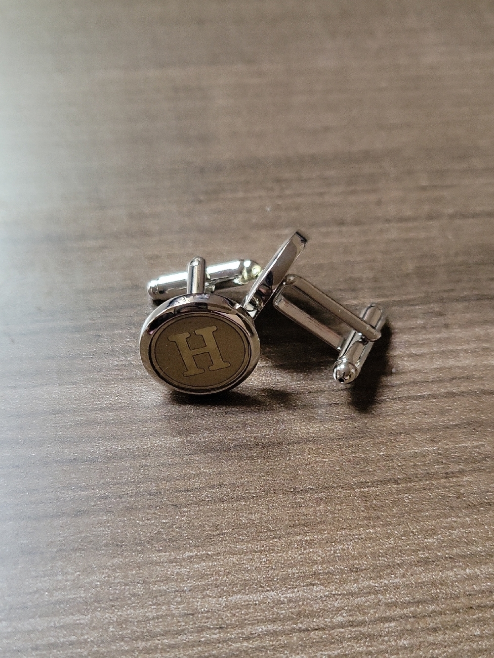 Monogram 'H' Silver-Tone Round Cufflinks - Men's Accessories